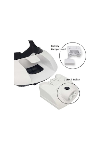 Büyüteç Şapka Tipi Led Işıklı Büyüteç Gözlük 9x Zoom 5 Lens Kafa Lambası