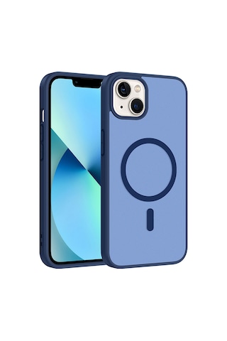 Ardemix Apple iPhone Uyumlu 14 Kılıf M-safe Şarj Özellikli Zore Babet Kapak - Mavi