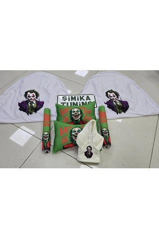 Joker Beyaz Servis Kılıfı Ön Ve Arka 4parça Takım Ve Otomobil Boyun Yastığı 2'li Ve Kemer Kılıfı 2'l