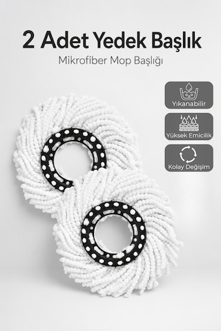 2'li Mikrofiber Mop Yedek Başlığı 26 Cm Döner Mop Uyumlu