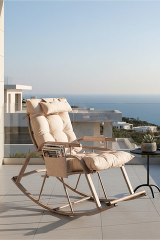 Lumis Garden Sallanan Sandalye, Metal Ayaklı Tv Koltuğu, Sallanan Tekli Koltuk Krem