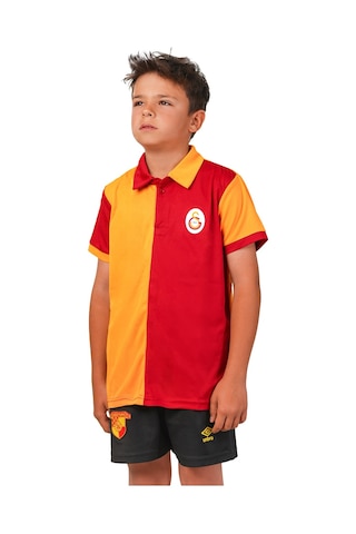 Gsstore Galatasaray Lisanslı 5 Yıldız Polo Yaka Çocuk Forma T-shirt Sarı - Kırmızı