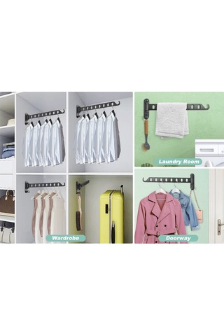 Geeksen Alüminyum Çekilebilir Duvarlı Çamaşır Asıcı 2 Adet - 8 Delikli, Evinizde Alan Tasarrufu Sağlar - Banyo, Balkon, Çamaşır Odası Uygun Siyah