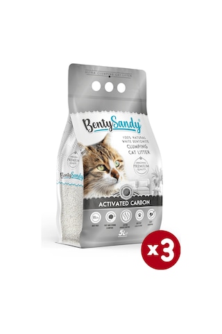 Benty Sandy Aktif Karbon İnce Topaklaşan Bentonit Kedi Kumu 3 x 5 L