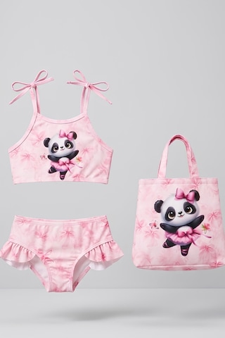 Modanino Kız Çocuk Çantalı 3'lü Mayo Takımı Çanta+mayo+bikini 3-10 Yaş 12732n Pembe