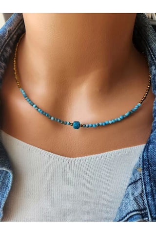 Doğaltaş Apatit Ve Hematit Taşı Minimal Kolye 3 Mm Mavi