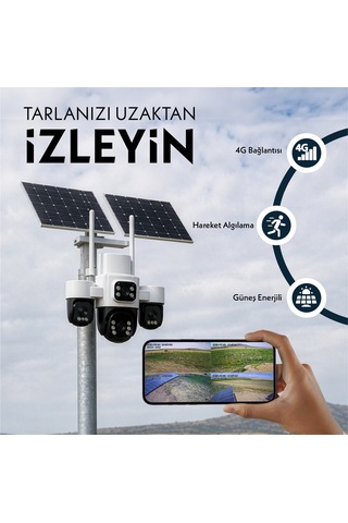 Solar Güneş Enerjili İnox-x14 E-sım Destekli 4 Kameralı Kablosuz 4g Güvenlik Kamerası