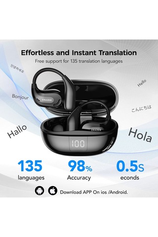 Hombey Xt66pro Açık Kulaklı Bluetooth Kulaklık: Aı Canlı Çeviri, 135 Dil, 50 Saat Pil Süresi, Demir Gri