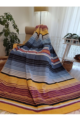 Çift Kişilik Pamuklu Battaniye 180 220 Cm Mavi-sarı Mavi - Sarı