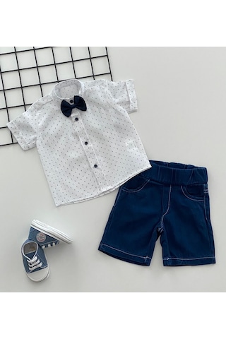 Murat Baby Yalmanlıbebe Neşeli Bebeklerimiz Çapa Desen Papyonlu Hakim Yaka Kot Şortlu Tak Beyaz - Mavi Murat Baby Yalmanlıbebe Neşeli Bebeklerimiz Çapa Desen Papyonlu Hakim Yaka Kot Şortlu Tak Beyaz - Mavi