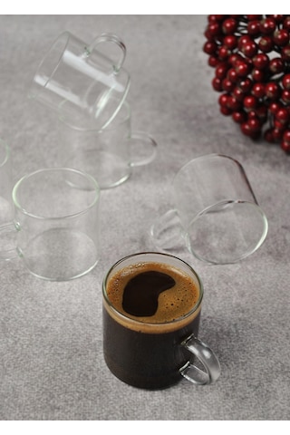 6 Lı Cam Türk Kahvesi Fincan Seti Mini Kupa Espresso Kahve Takımı