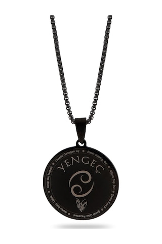 Yengeç Burcu Kolyesi Bayan Erkek Çelik Kolye Siyah Polo Zincir Ck Çelik