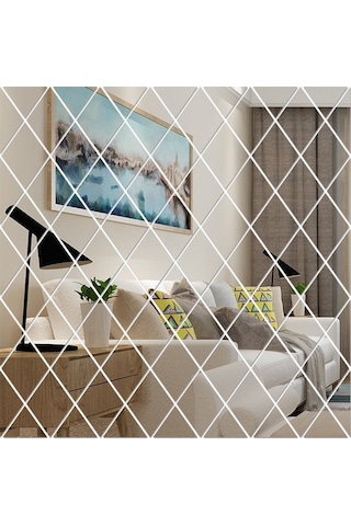 Sones Eşkenar Dörtgen Dikişli Arka Plan Akrilik Ayna Dekoratif Çıkartmalar, Özellikler: Gümüş Büyük Diğer