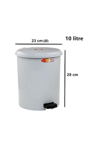 Omnipazar Sy-4230 Gri Pedallı Yuvarlak Çöp Kovası İç Kovalı 10 Litre Gri