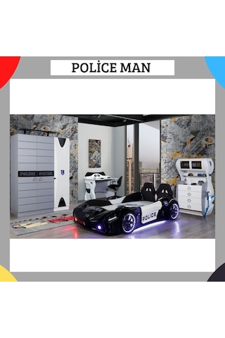 Farinaymobilya Police Man Çocuk Odası Kumandalı, Siren Sesli, Koltuklu, Full Led