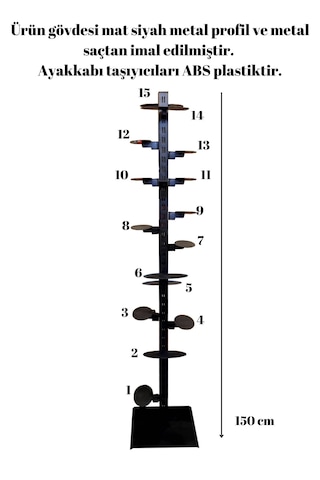150 Cm Yükseklik 15 Adet Ayakkabı Raflı- Ayakkabı Reyonu-ayakkabı Siyah