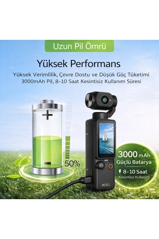 Taşınabilir 4k Vlog Kamerası 180 Dönebilen Lens 1.9" Ips Ekran 2000mah Batarya 128gb Hafıza Kartı Destekli