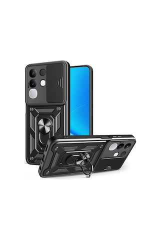 Vivo Y29 4g Kılıf Magnetik Standlı Kamera Korumalı Zore Sürgülü Vega Kapak Siyah