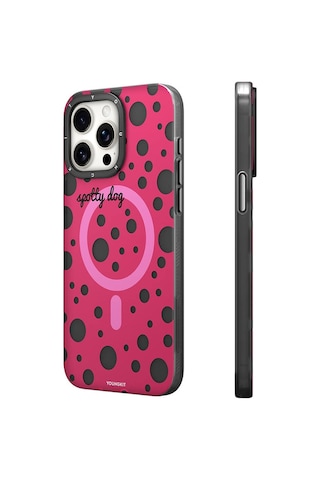 Apple Uyumlu iPhone 13 Pro Max Kılıf Magsafe Özellikli Polka Dot Desenli Youngkit Spots Serisi Kapak Pembe