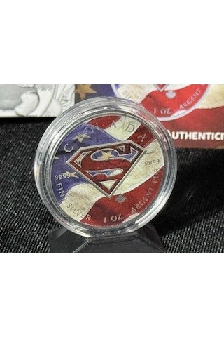 Superman Usa Bayrağı 2016 Kanada 1 Oz Saf Gümüş Hatıra Parası Renkli Ve Antik Yüzey