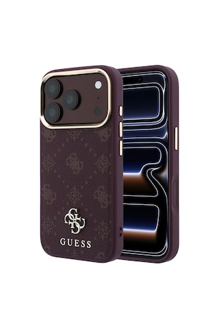 Apple Uyumlu iPhone 18 Pro Max Kılıf Guess Lisanslı M-safeli Klasik Yazı Ve 4g Logolu Pu Deri Peony Kapak Bordo
