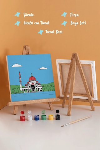 Kırmızı Kubbeli Cami Şövaleli Boya Seti 20x20