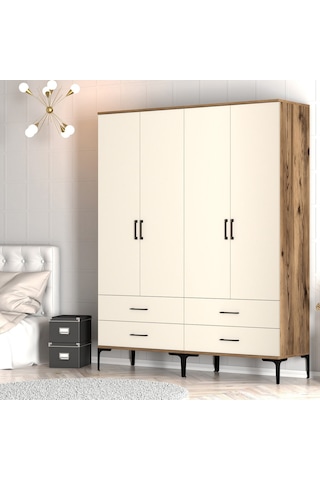 Variant Kumsal 4 Kapılı Tt Gardrop - Ceviz / Krem