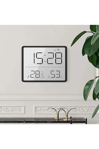 Yenilzd Pilli Mini Saat Alarm Saat Nem Göstergesi Sıcaklık Ölçer Siyah