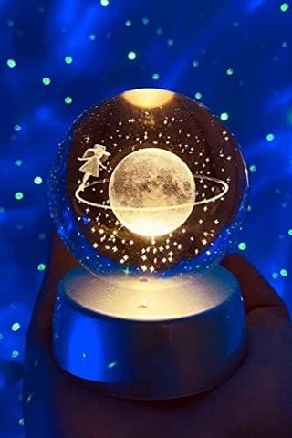 Kristal Cam Küre Renk Değiştiren Led Işıklı Gece Lambası Dekoratif Hediyelik Satürn Kızı