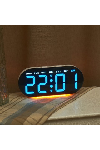 Gh9003 Çok Fonksiyonlu Led Dijital Saat Sıcaklık Göstergeli Ortam Işığı Başucu Saati - Siyah Kasa / Mavi Ekran Siyah Kabuk / Mavi Ekran