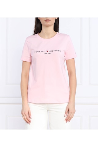 Tommy Hilfiger Tommyhilfiger Yazı Logo Nakışlı Pamuklu Kadın T-shirt Pembe