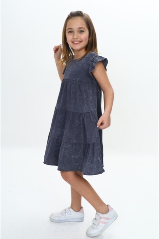 Toontoy Kız Çocuk Yıkamalı Elbise Füme