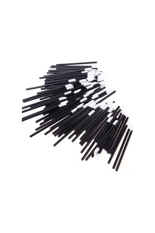 Hfambition Tek Kullandım植绒 Dudak Fırçası 100 Adet, Beyaz Uç Siyah Çubuk, Hijyenik Makyaj Gereci, 9 Cm Uzunluk