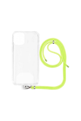 Apple Uyumlu iPhone 16 Pro Max İp Askılı Şeffaf Silikon Kılıf Neonsarı