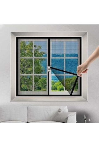 Fastbuy Sivrisinek Önleyici Fermuarlı Pencere Sineklik 120x140cm Siyah, Kendinden Yapışkanlı, Pratik Kullanıma Uygun