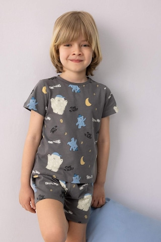 DeFacto Erkek Bebek Pijama Takımı Desenli Kısa Kollu Penye Üst Beli Lastikli Şort E1180A525HSGR310 Gri