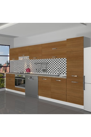 Decoraktiv Elite 325y Ankastre Fırın Modüllü Mdf Hazır Mutfak Dolabı - Tezgah Dahil - Naturel Ceviz