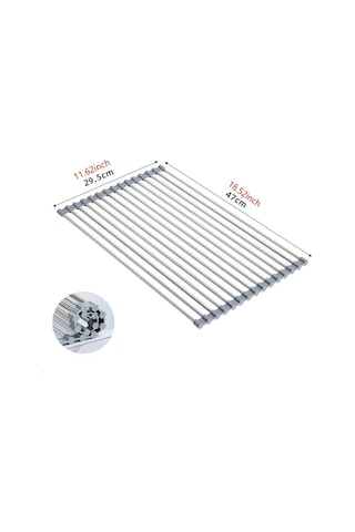 Suofeng 304 Paslanmaz Çelik Katlanabilir Bulaşık Rakası - Sulama Sistemiyle Tabak, Besteçane Depolama Rafı - Gri 47x30cm 15 Boru Gri