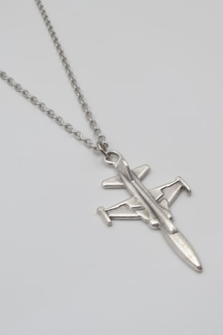 Modern F-5 Tiger Uçak Kolye - Düz Ezme İthal Zincirli Unisex Gümüş Kaplama - 60 Cm Gümüş