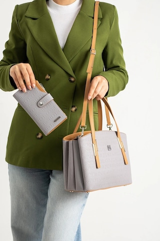 Kadın Orijinal Just Polo 5 Bölmeli Şık El & Omuz Çantası Ve Cüzdanı Shoulder Bag 26 X 24 Gri