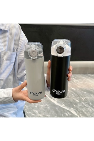 Pipetli Kapaklı Paslanmaz Çelik Isı Yalırımlı Termos Kupa 400 Ml - Gri Gri