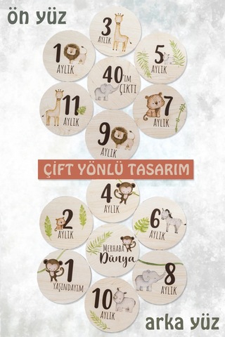 Sevimli Safari Hayvanları İle Ahşap Bebek Fotoğraf Çekim Kartları