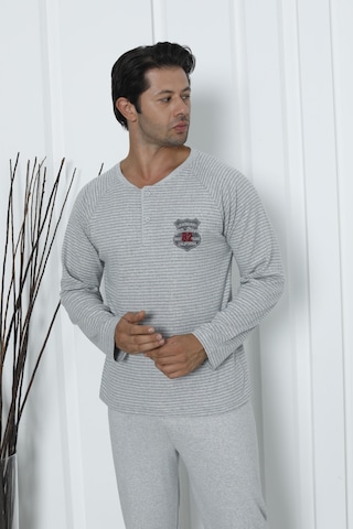 Falkom 5003 İnterlok Kalın Kışlık Çizgili Erkek Ev Pijama Takımı Gri