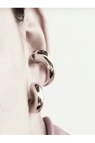 Chunky Earcuff Bombeli Earcuff Silver Renk Renkli