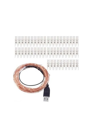 Besthome1 50 Adet Klamp + 10m 100 Led Bakır Tel Işık - Noel Dekorasyonu, Usb Beslemeli, Sıcak Beyaz, Taşınabilir Aydınlatma Beyaz