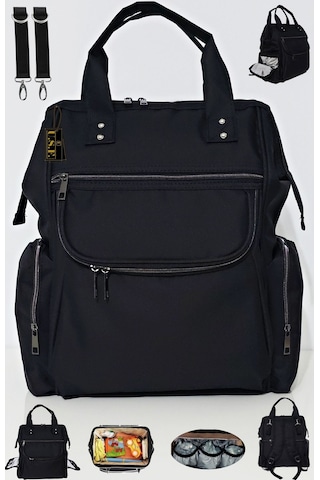 Bebek Bakım Çantası Organizatör Fonksiyonel Lüx Anne Bebek Bakım Sırt Çantası Mrs Silver Siyah