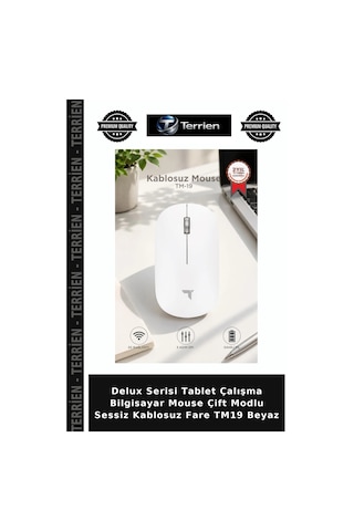 Delux Serisi Tablet Çalışma Bilgisayar Mouse Çift Modlu Sessiz Kablosuz Fare Tm19 Beyaz
