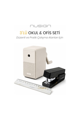 Nusign Kalemtraş &zımba & Makas Kırtasiye Seti -gri