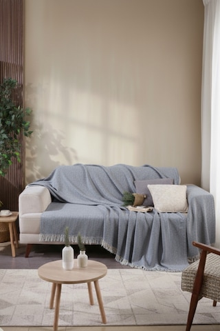 Miracolo Home Pamuklu Önden Saçaklı 170x210 Koltuk Örtüsü Atrasit
