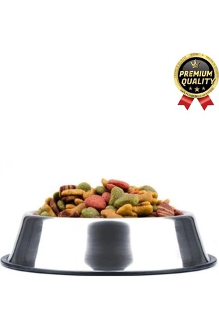 Premium Uzun Ömürlü Sağlam Kaymaz Kauçuk Taban Paslanmaz Çelik Metal Kedi Köpek Mama Su Kabı 34 Cm